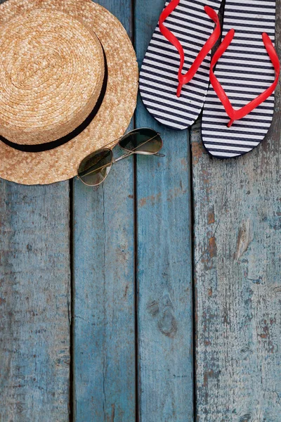 Still life of different items for relaxing on the beach, rubber — Stock Photo, Image