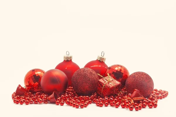 Christmas decoration, balls, beads, bell close up isolated — Stock Photo, Image