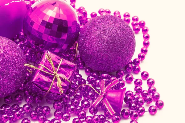 Christmas decoration, balls, beads, bell close up isolated Stock Image