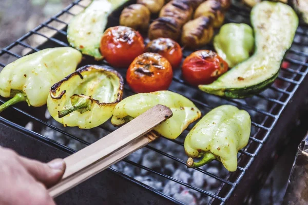 Bukiet warzyw z grilla. Chef gotowania vegetables.top widok clo — Zdjęcie stockowe