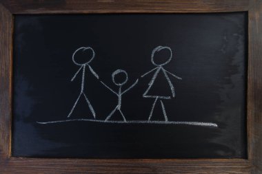 Tahtaya ailesi ve çocukları çizilmiş bir aile.