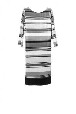 Soyut geometrik renkli çizgili esen ile zarif MIDI elbise