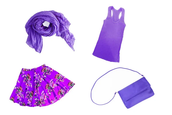 Коллаж модной сиренево-фиолетовой летней весенне-летней женщины c — стоковое фото