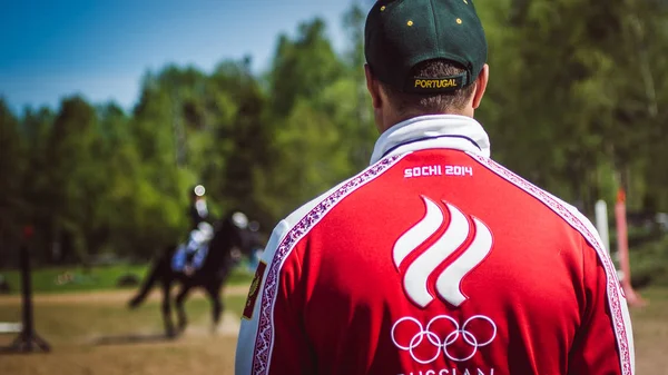 Ryttaren Hästkapplöpningar Hippodromen Luga Luga Maj 2016 — Stockfoto