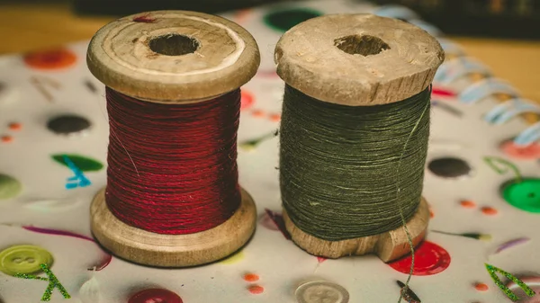 Colorful yarn on spool, yarn on tube, cotton, wool, linen thread
