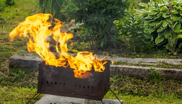 Boş Barbekü Parlak Ateş Alevli Kömür Izgarası