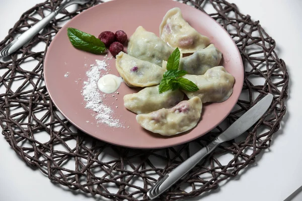 Dumplings Cherry Homemade Traditional Ukrainian Dish Varenyky — Stock Photo, Image