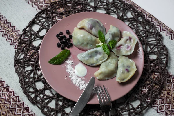 Dumplings Bilberry Homemade Traditional Ukrainian Dish Varenyky — Stock Photo, Image