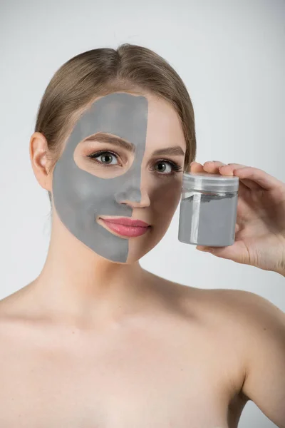 Woman Spa Mask Half Face Beauty Concept Healthy Portrait Small — Stock Photo, Image