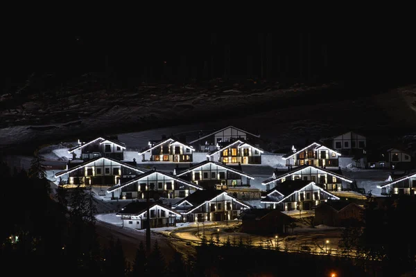 Ukraine Bukovel März 2019 Häuser Bukovel Bei Nacht Skisaison — Stockfoto