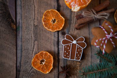 Noel kompozisyon. Xmas Çerezler, mandalina, tarçın, fest