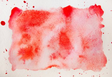 Beyaz zemin üzerine kırmızı suluboya soyut. Sulu Boya leke için
