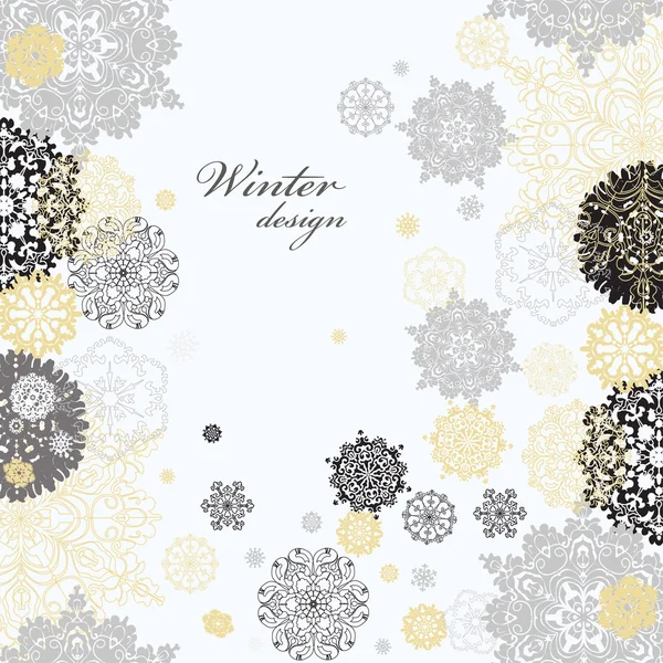 Zimowy projekt z srebrny białe płatki śniegu — Wektor stockowy
