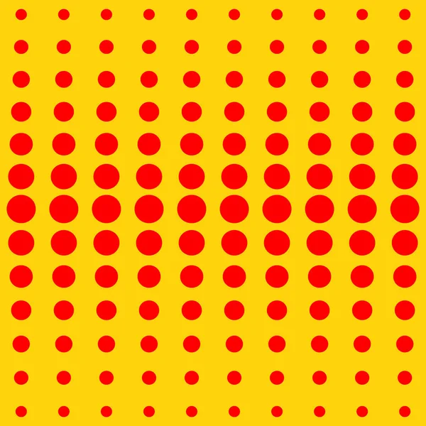 矢量半色调点。在黄色背景上的红点. — 图库矢量图片