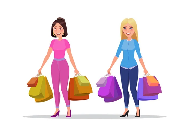 Šťastná nakupování dívka nebo žena s taškami. Velký výprodej. — Stockový vektor