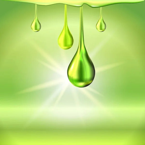 Gouttes d'huile verte brillant scintille — Image vectorielle