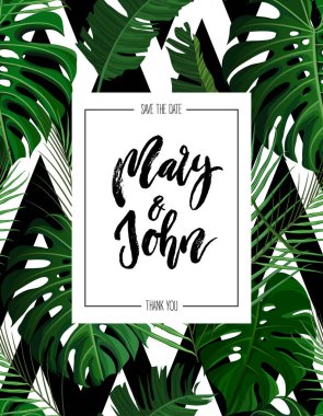 Tropikal tasarımı ile egzotik palmiye yaprakları.