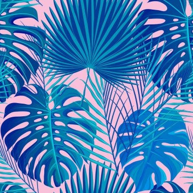 Egzotik palmiye yaprakları ile tropik, pürüzsüz desen.