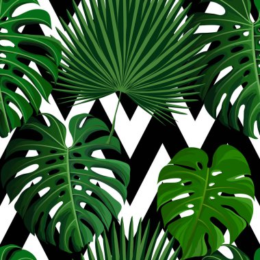 Egzotik palmiye yaprakları ile tropik, pürüzsüz desen.
