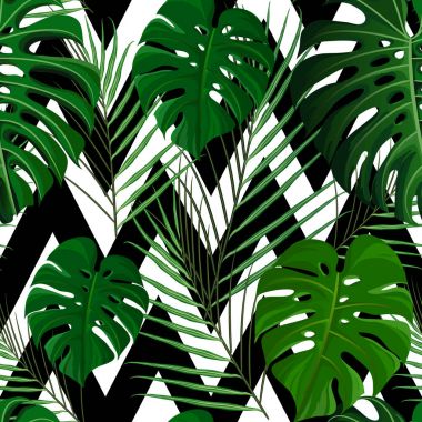 Egzotik palmiye yaprakları ile tropik, pürüzsüz desen.