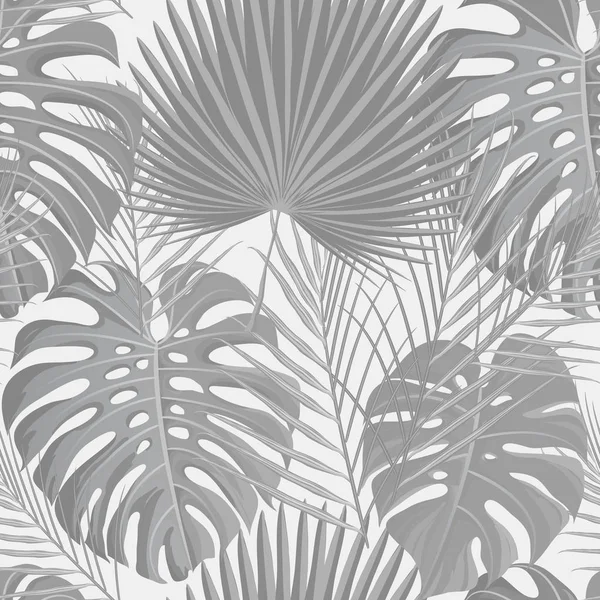 Nahtloses Muster mit grauen tropischen Palmblättern — Stockvektor