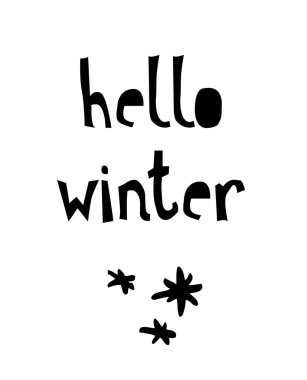 Kış kartı hat ile Merhaba. Vektör çizim