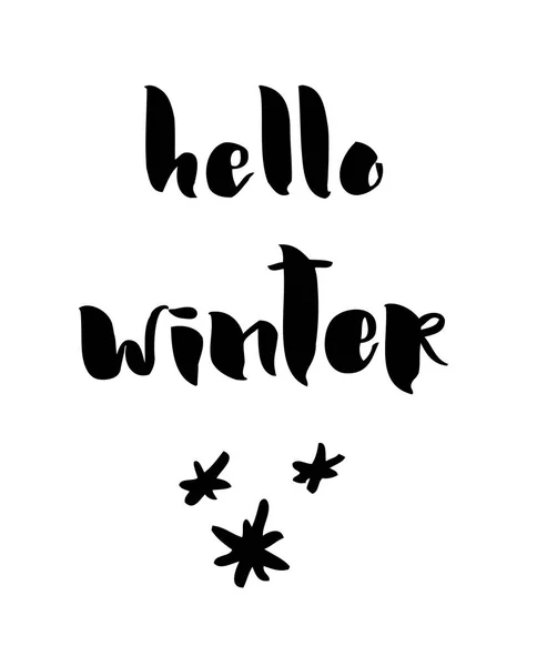 Hola Tarjeta de invierno con caligrafía. Ilustración vectorial — Vector de stock