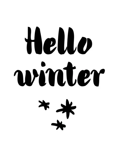 Hola Tarjeta de invierno con caligrafía. Ilustración vectorial — Vector de stock