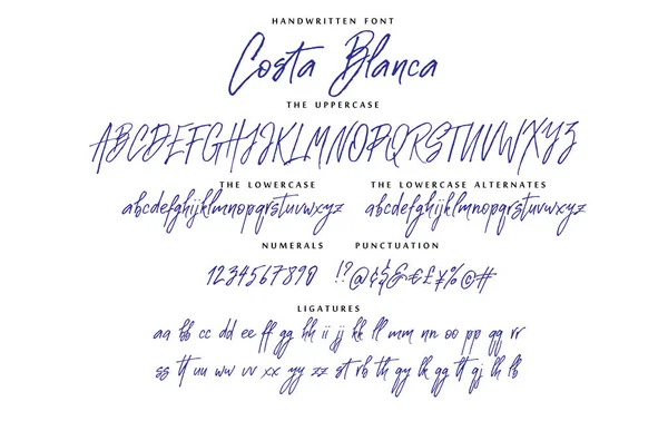 손으로 쓴 스크립트 글꼴 알파벳 Costa Blanca set — 스톡 벡터