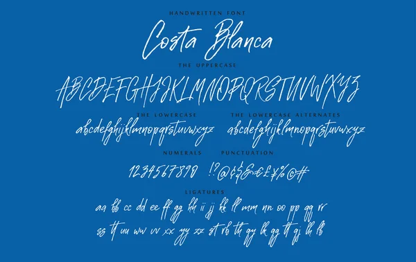 Texto manuscrito fuente vector alfabeto Costa Blanca conjunto — Vector de stock