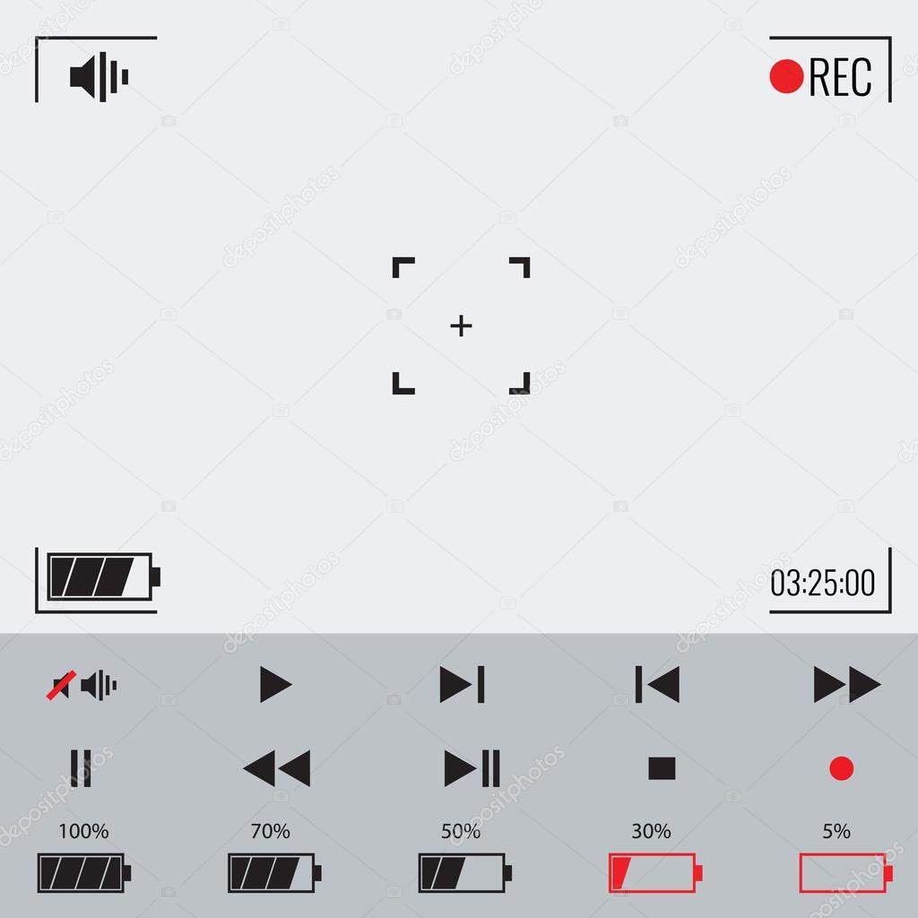 Focusing screen of the camera. Vector viewfinder and video icons