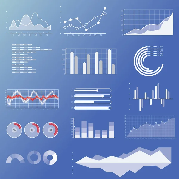 Gráficos, gráficos e diagramas de vetores de linhas finas com elementos planos . — Vetor de Stock