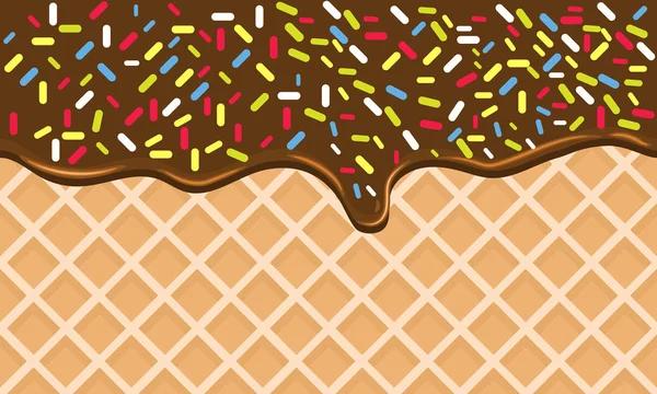 振りかけると流れるクリーム チョコレートのサクサク ワッフル. — ストックベクタ