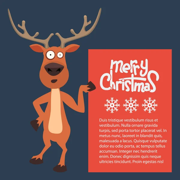 Desene animate Crăciun Santas reni arătând spre un semn — Vector de stoc