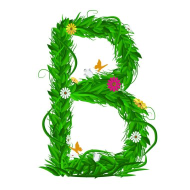 Yeşil Eko yaprak ve çiçek harfle. Düz vektör.