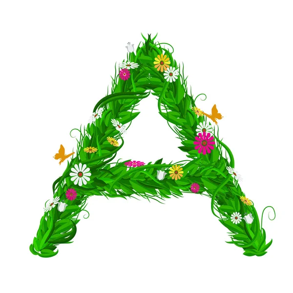 Yeşil Eko yaprak ve çiçek harfle. Düz vektör.