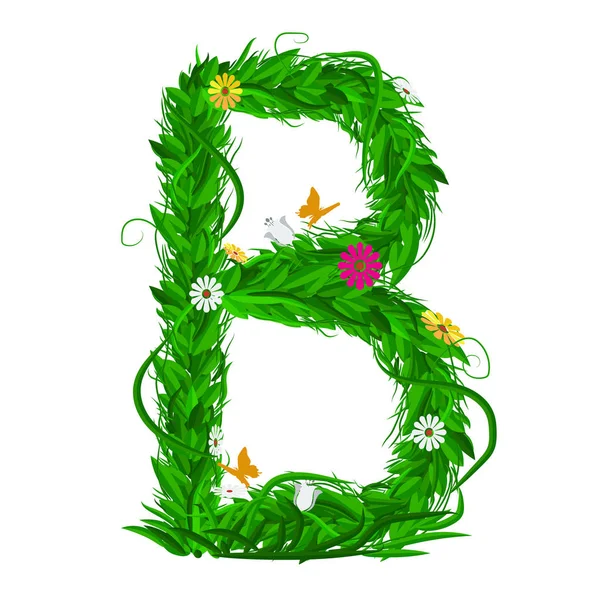 Yeşil Eko yaprak ve çiçek harfle. Düz vektör.