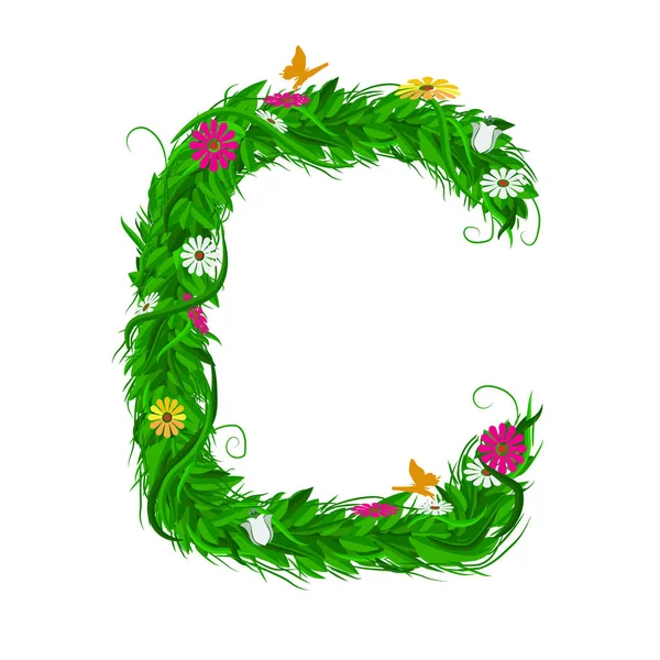 Yeşil Eko yaprak ve çiçek harfle. Düz vektör.