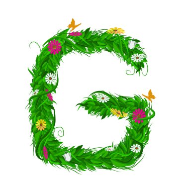 Yeşil Eko yaprak ve çiçek harfle. Düz vektör.