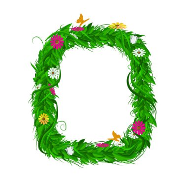 Yeşil Eko yaprak ve çiçek harfle. Düz vektör.