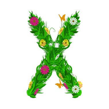 Yeşil Eko yaprak ve çiçek harfle. Düz vektör.