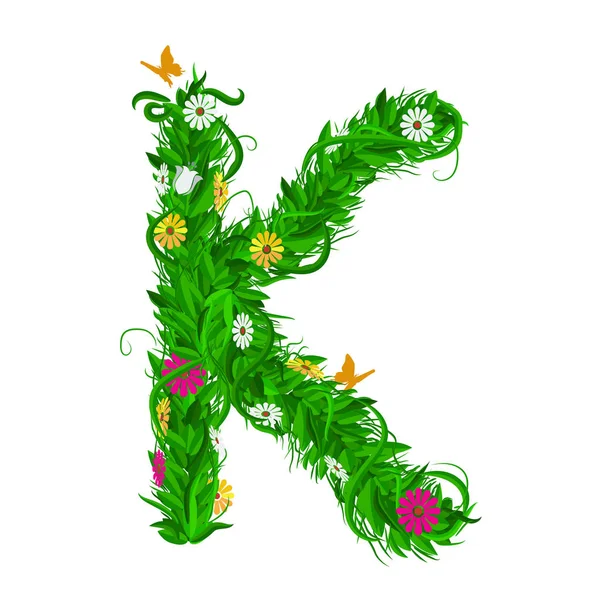 Groene eco brief met bladeren en bloemen. Platte vector. — Stockvector