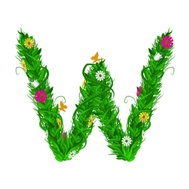 Yeşil Eko yaprak ve çiçek harfle. Düz vektör.