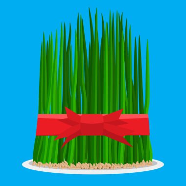 Nevruz tatil çim semeni kırmızı kurdele ile plaka üzerinde