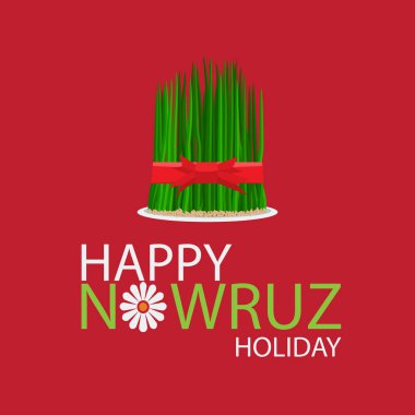 Nevruz tatil çim semeni kırmızı kurdele ile plaka üzerinde