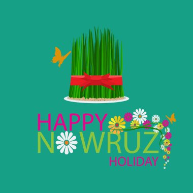 Nevruz tatil çim semeni kırmızı kurdele ile plaka üzerinde