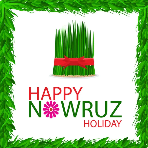 Nevruz tatil çim semeni kırmızı kurdele ile plaka üzerinde