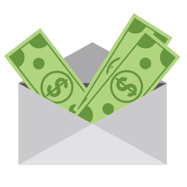 Bazı dolarlarına beyaz zarf içinde. Para kavramı göndermek.