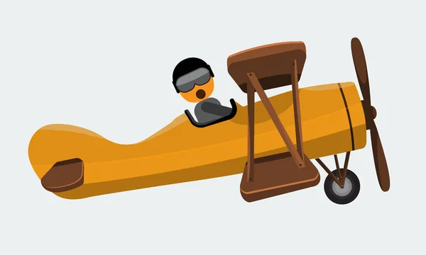骑在一架老式飞机上的人飞行员的插图。平的颜色 — 图库矢量图片