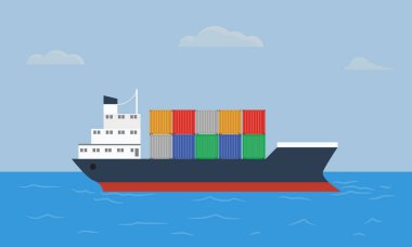 Cargo container ship transports containers at the blue ocean. clipart